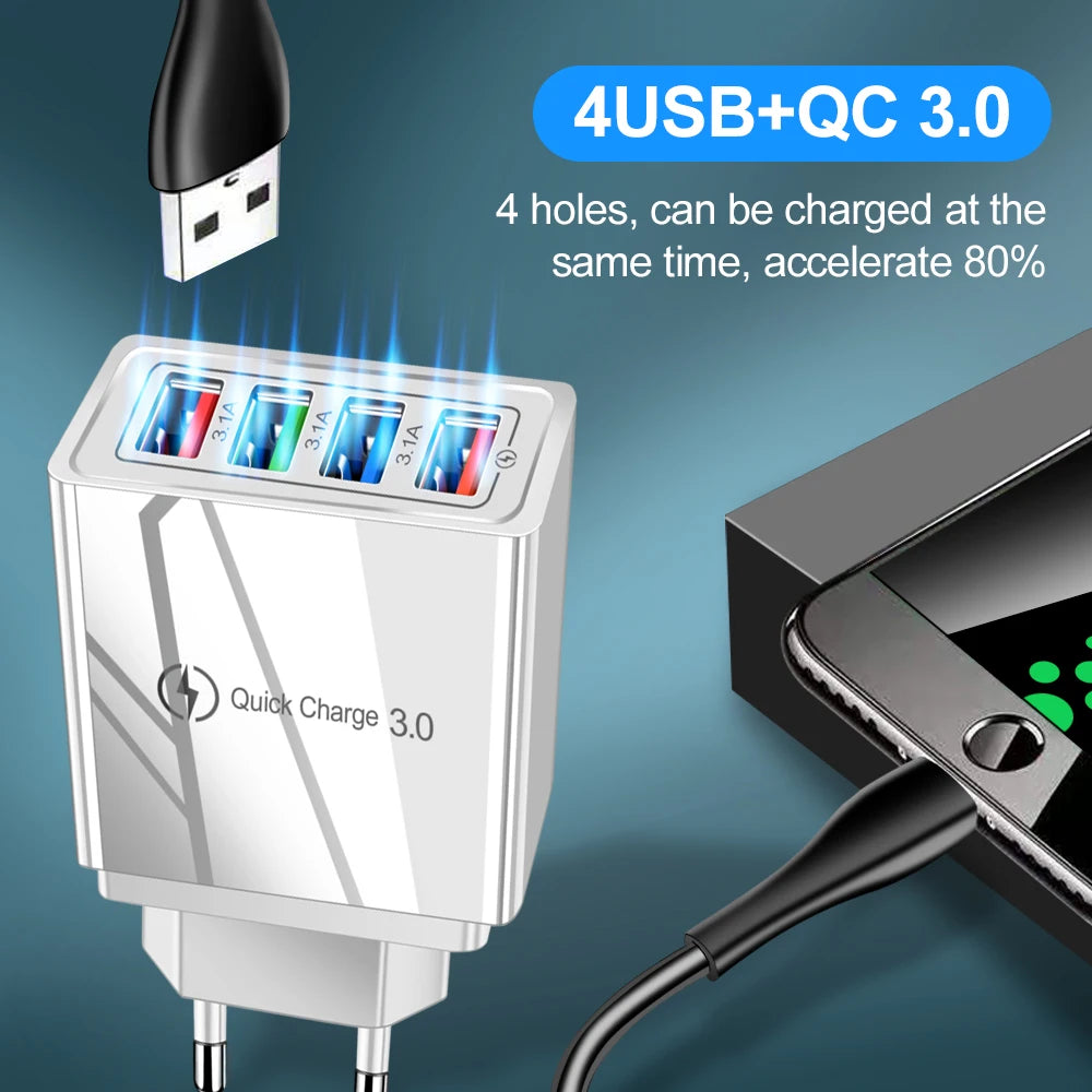 4-Port Quick Charge 3.0 USB Wall Charger 48W | Multi-Device USB Wall Charger QXL