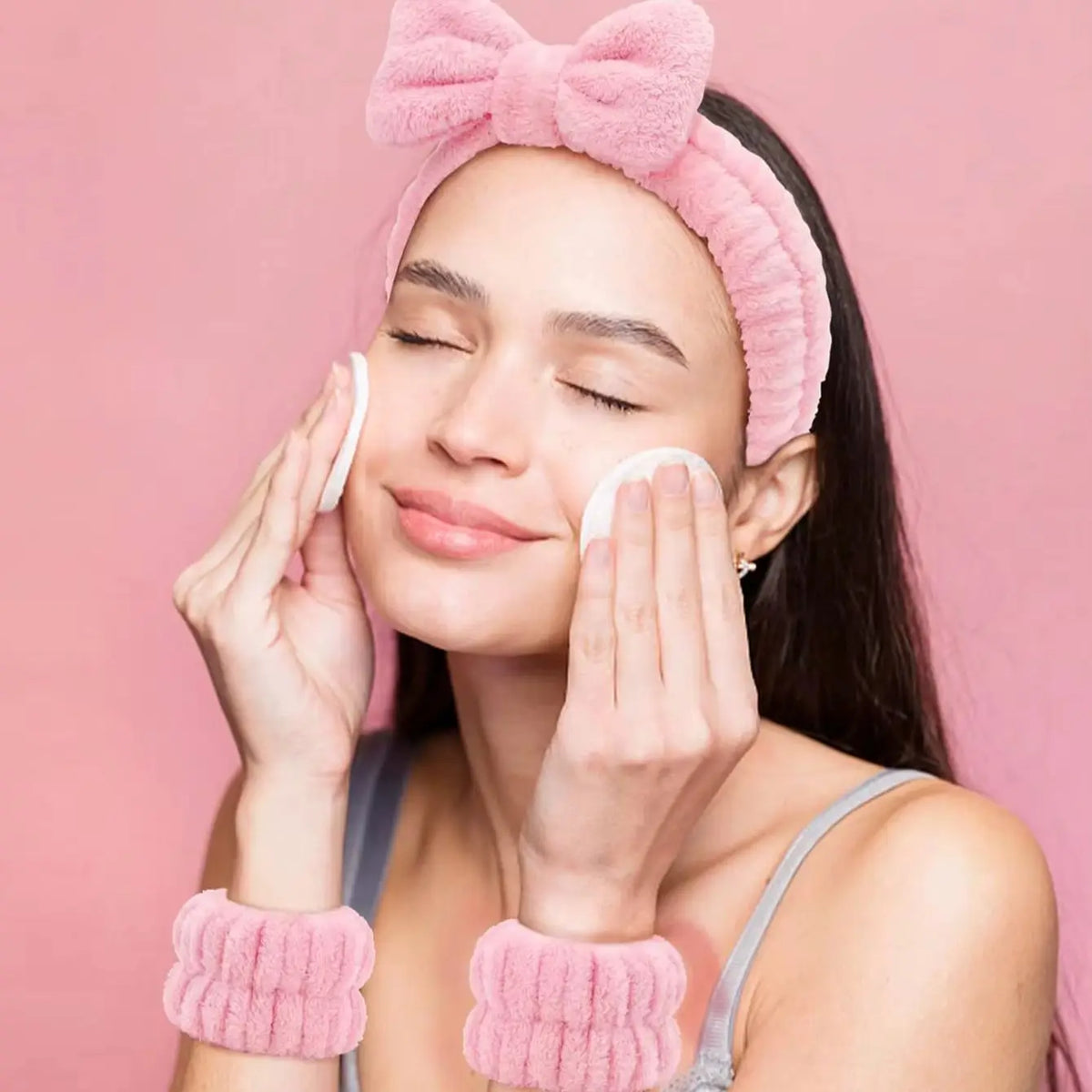 3-Piece Bow Plush Hair Band & Waterproof Wrist Cover Set Skincare Hair Band Set QXL