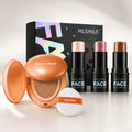 Cushion Foundation & Blush Bronzer Highlighter Stick Set Face Makeup Set QXL 4pcs
