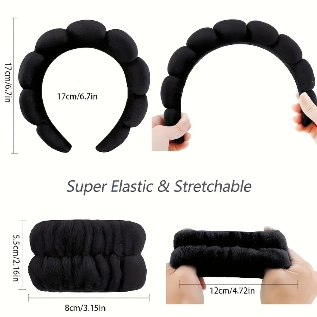 4-Piece Skincare Set | Bubble Headband, Wristbands & Powder Puff Skincare Accessory Set QXL
