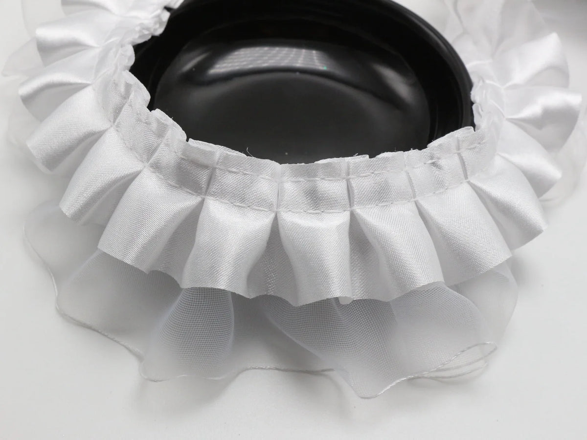 Double Layer Ruffle Organza Satin Ribbon Trim 5.5 Yds Wedding DIY Ruffle Ribbon Trim QXL WHITE 55MM
