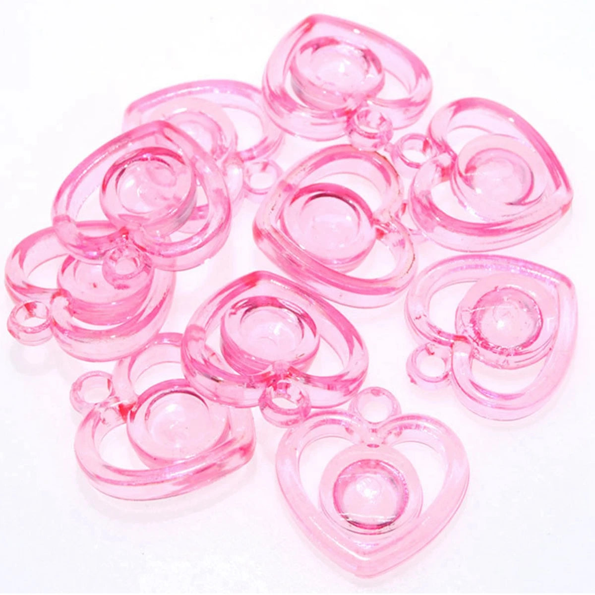 50-Pack Mixed Color Acrylic Hollow Heart Charm Pendants 22mm Craft Charm Pendants QXL
