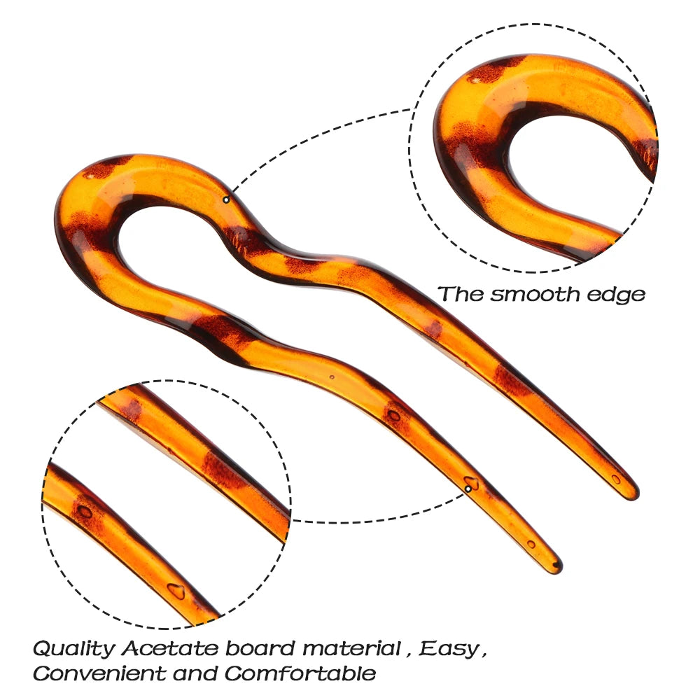 Retro U-Shape Hair Stick Fork Pin | Acetate & Metal Hairpin Hair Fork Pin QXL