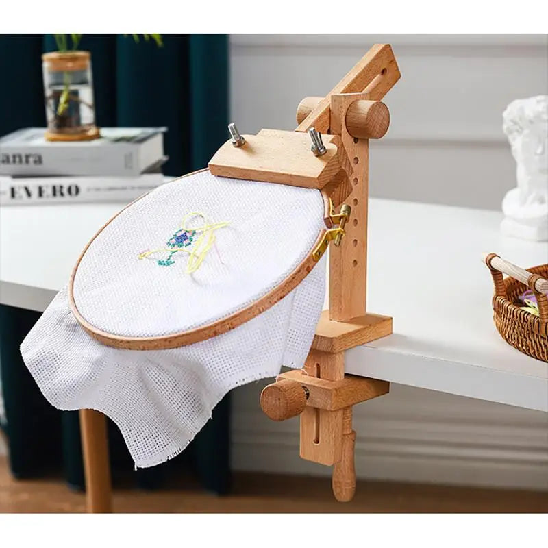 Bamboo Embroidery Hoop Desktop Stand | 360° Adjustable Frame Embroidery Frame Stand QXL