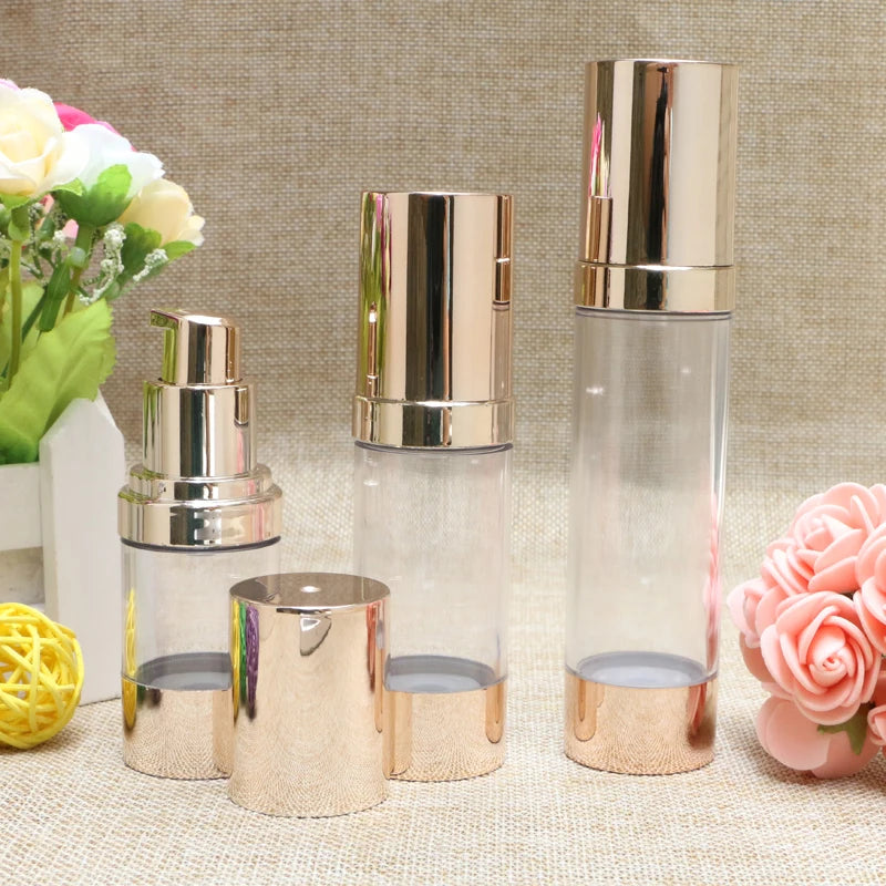 Airless Pump Bottle Gold & Clear | 15ml 30ml 50ml Lotion Airless Pump Bottle QXL