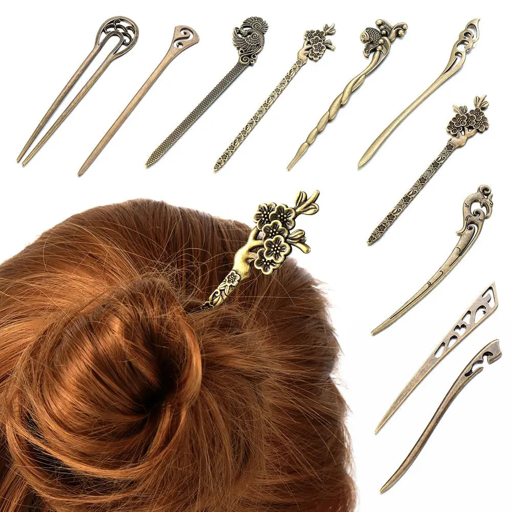 Vintage Bronze Metallic Hair Stick Clip | Women's Hairpin Hair Stick Hairpin QXL