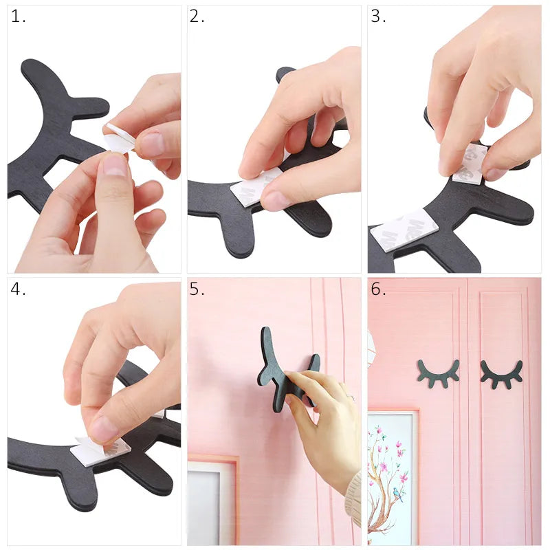 2-Pack 3D Wooden Eyelash Wall Decor Stickers | Beauty Salon Wooden Wall Decal QXL