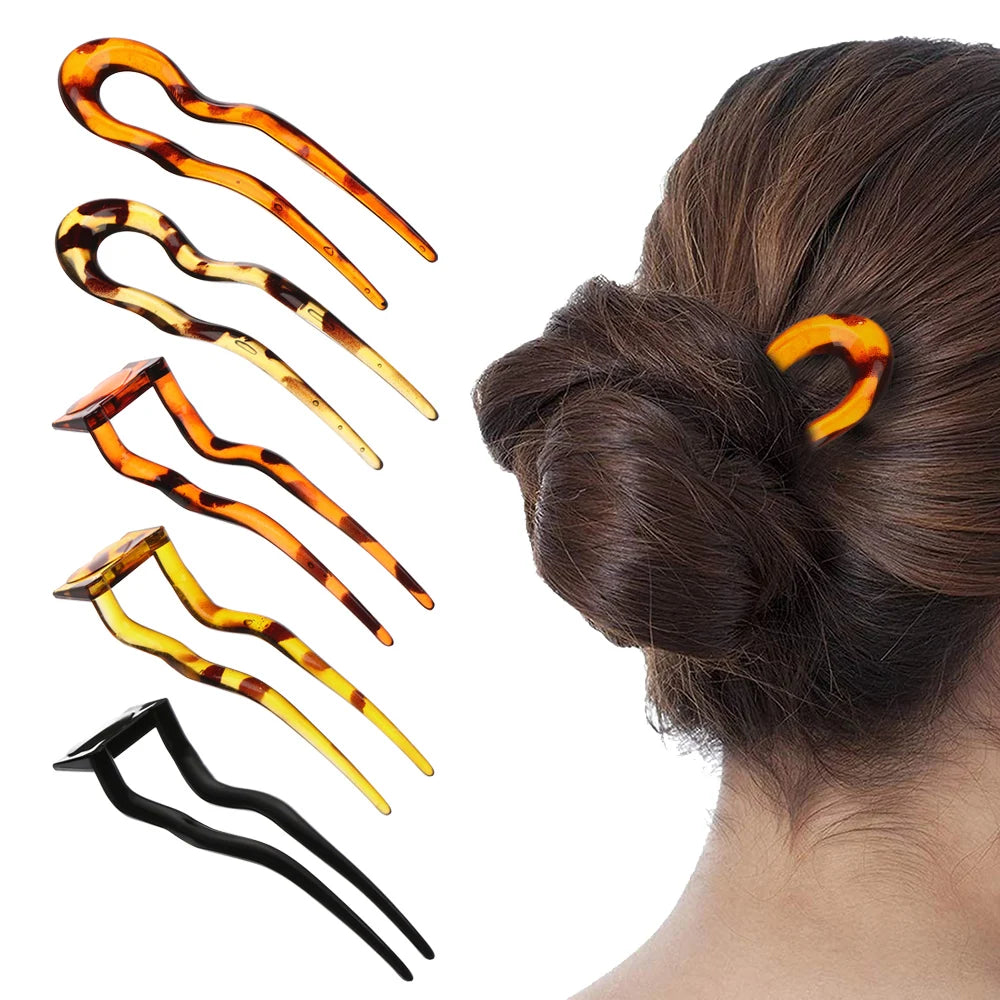 Retro U-Shape Hair Stick Fork Pin | Acetate & Metal Hairpin Hair Fork Pin QXL