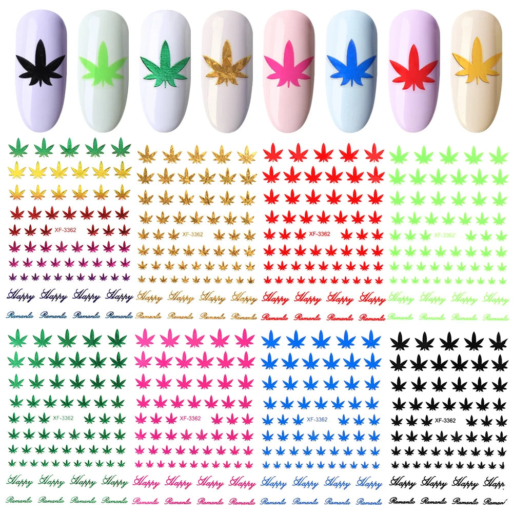3D Holographic Leaf Nail Stickers | Self-Adhesive Decals Nail Art Stickers QXL