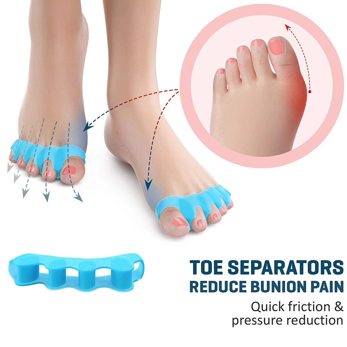 Silicone Toe Separators & Big Toe Straightener | Universal Fit Silicone Toe Separator QXL