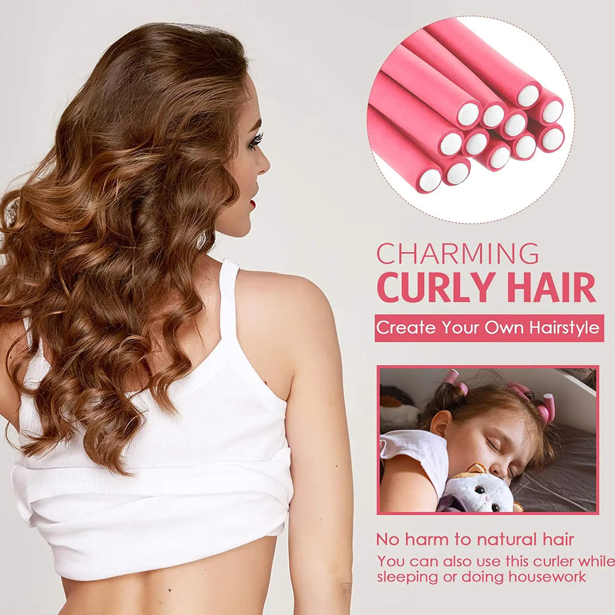 10-Pack Flexible Foam Hair Curling Rods | No-Heat Rollers Set Foam Hair Rollers QXL