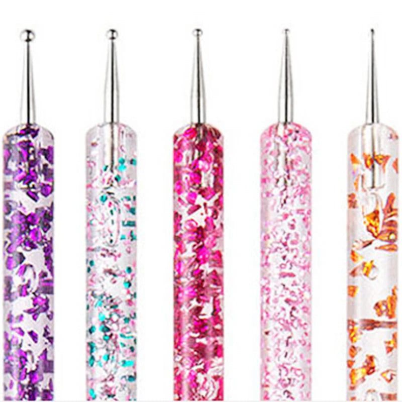 5-Pc Dual-Ended Nail Art Dotting Pens | Crystal Handle Set Nail Art Dotting Set QXL