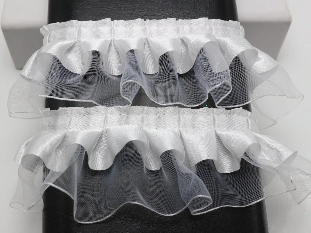 Double Layer Ruffle Organza Satin Ribbon Trim 5.5 Yds Wedding DIY Ruffle Ribbon Trim QXL