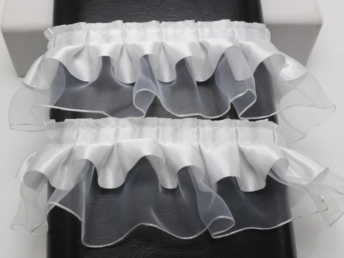 Double Layer Ruffle Organza Satin Ribbon Trim 5.5 Yds Wedding DIY Ruffle Ribbon Trim QXL