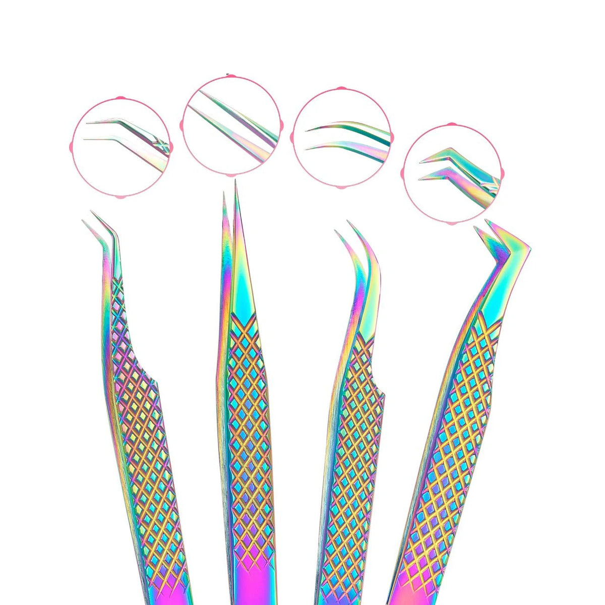 Rainbow Eyelash Extension Tweezers | 304 Stainless Steel 4 Styles Lash Extension Tweezers QXL