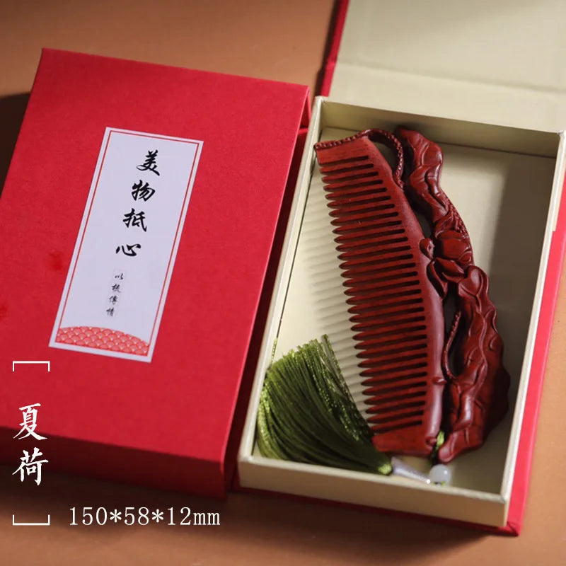 Carved Sandalwood Comb | Anti-Static Scalp Massage Wood Comb Wooden Hair Comb QXL