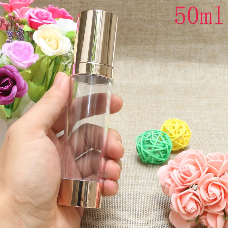 Airless Pump Bottle Gold & Clear | 15ml 30ml 50ml Lotion Airless Pump Bottle QXL