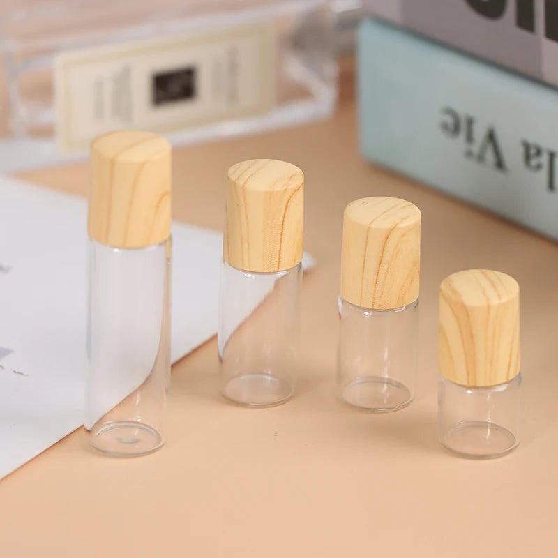 Roll-On Glass Bottles 1–5ml | Bamboo Lid Refillable Essential Oil Refillable Roll-On Bottle QXL
