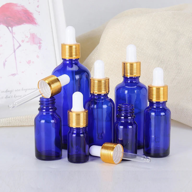 Blue Glass Dropper Bottles 5–100ml | UV-Protective Essential Oil Glass Dropper Bottle QXL