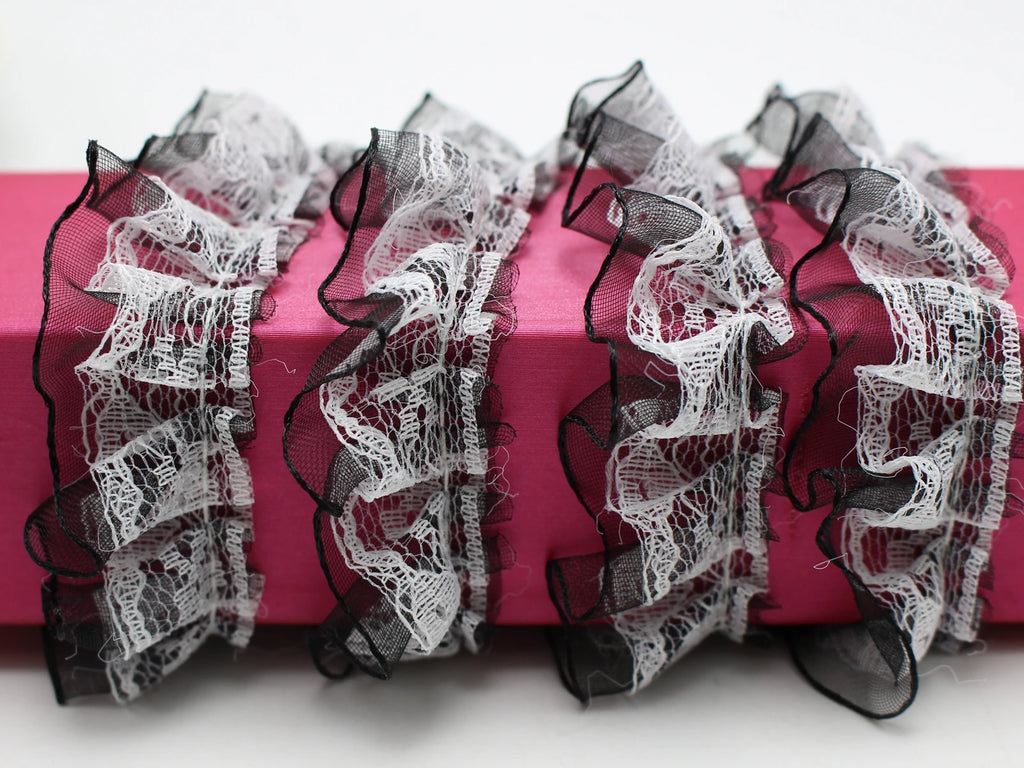 5 Yards Double Layer Ruffle Lace Tulle Ribbon Trim 25mm Lace Ribbon Trim QXL