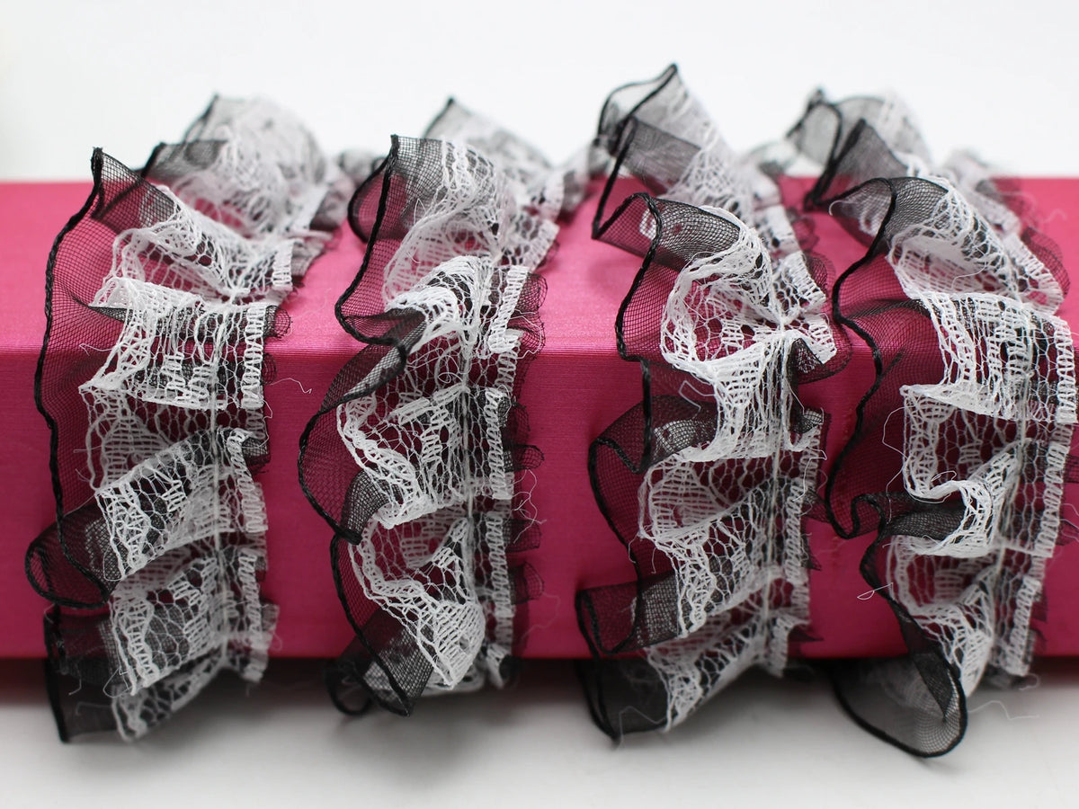 5 Yards Double Layer Ruffle Lace Tulle Ribbon Trim 25mm Lace Ribbon Trim QXL