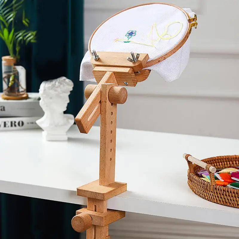 Bamboo Embroidery Hoop Desktop Stand | 360° Adjustable Frame Embroidery Frame Stand QXL