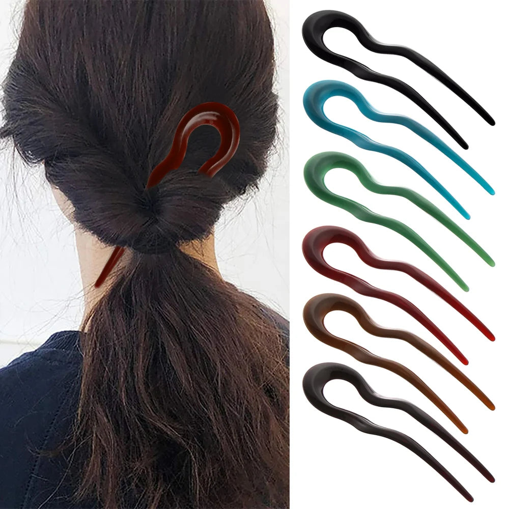 Retro U-Shape Hair Stick Fork Pin | Acetate & Metal Hairpin Hair Fork Pin QXL