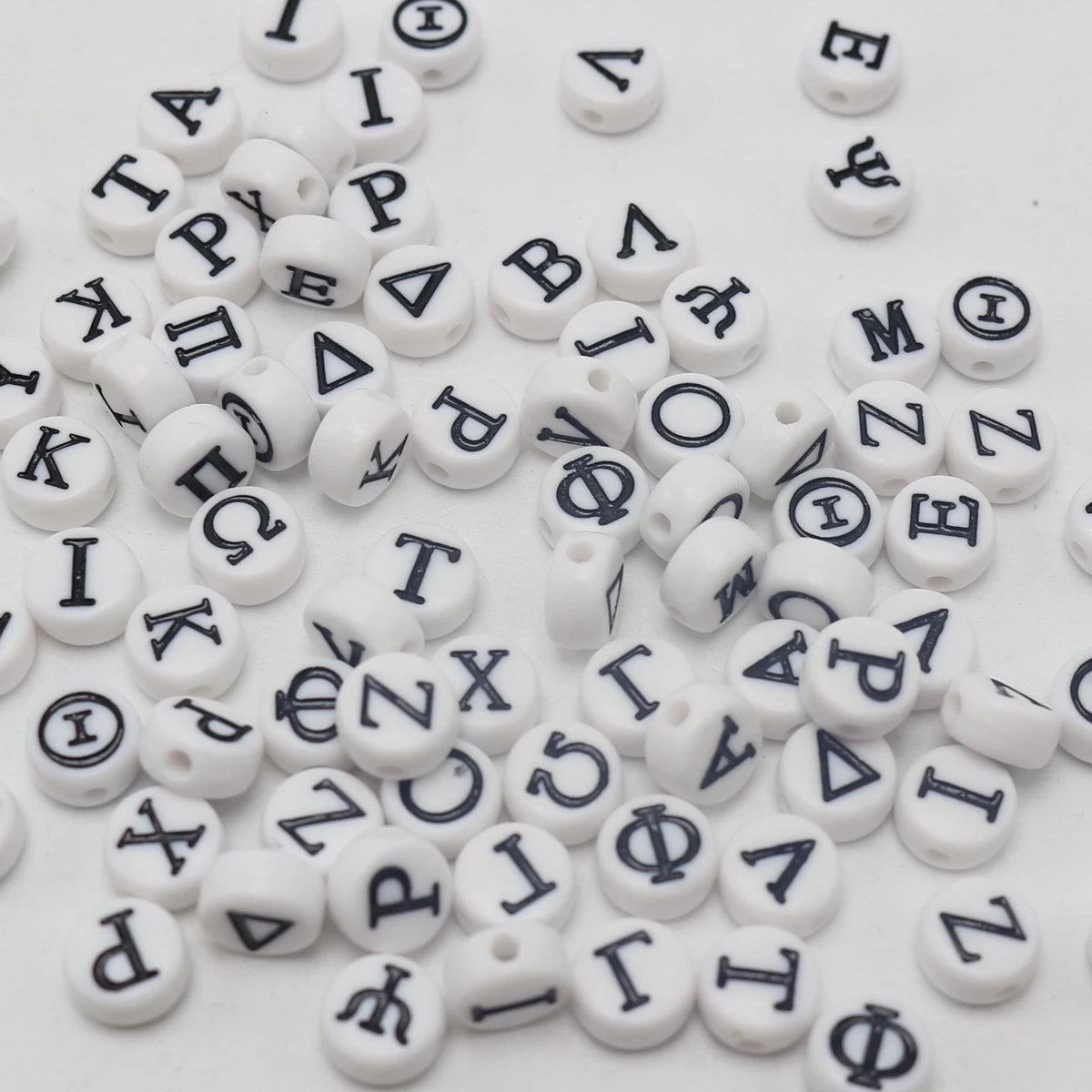 250 Greek Letter Coin Beads | White & Black Acrylic 7mm Craft Beads QXL Default Title