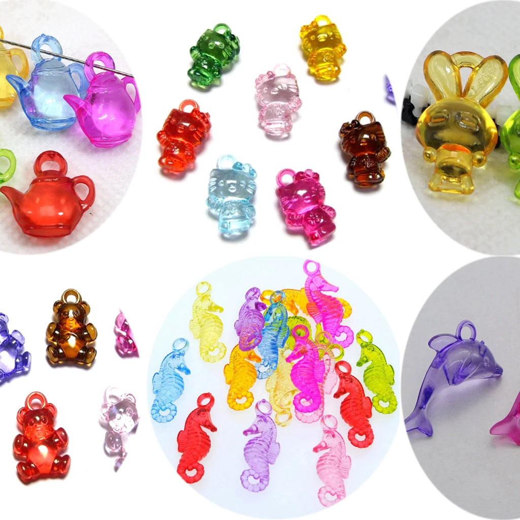 100 Mixed Acrylic Animal Charm Pendants – Cat, Bear & More Acrylic Charm Pendants QXL