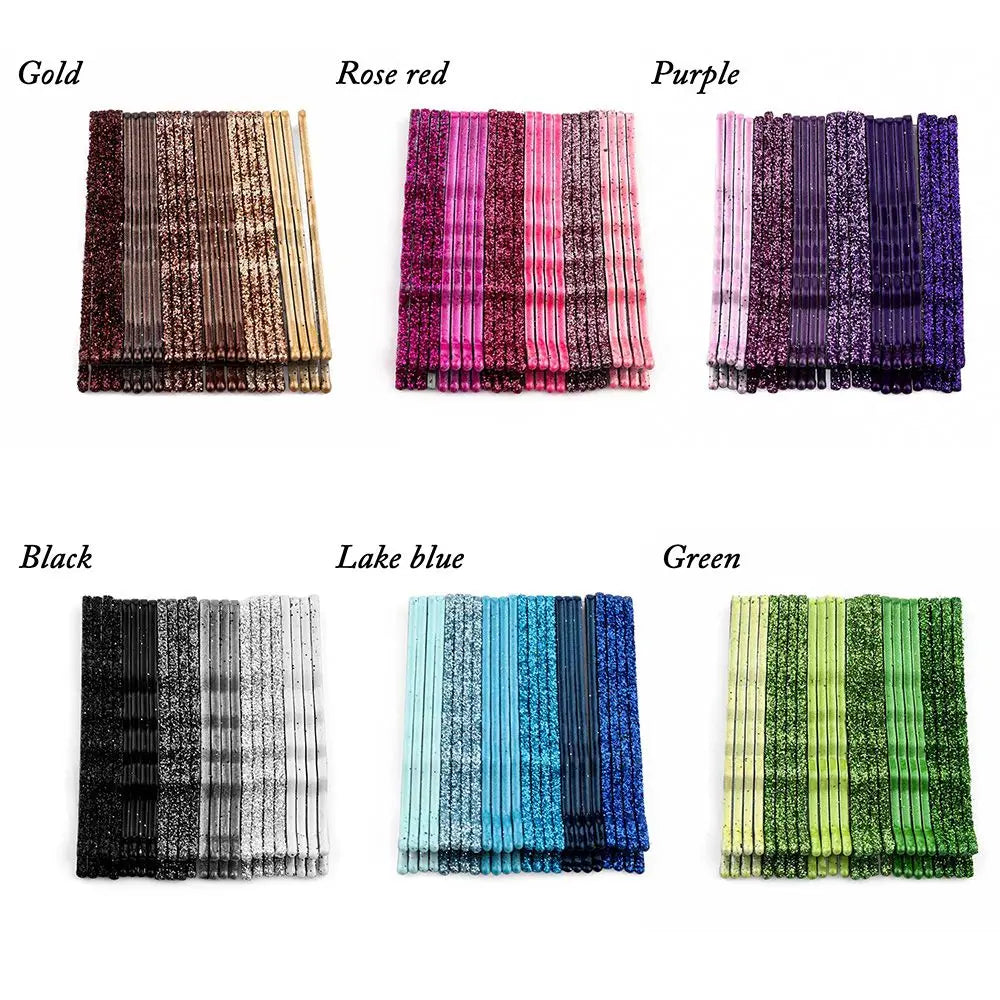 24-Pack Glitter Wavy Bobby Pins | Candy Color Barrettes Set Hair Clips Set QXL