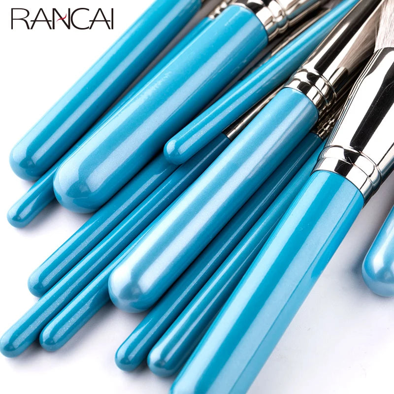 RANCAI 13-Pc Makeup Brush Set with Leather Bag | Wood Handle Makeup Brush Set QXL