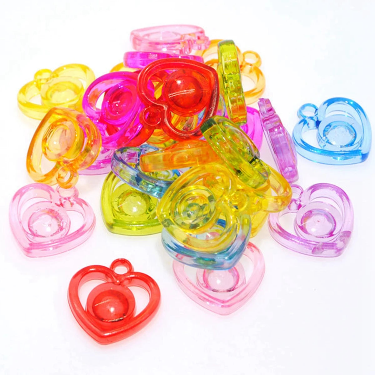 50-Pack Mixed Color Acrylic Hollow Heart Charm Pendants 22mm Craft Charm Pendants QXL