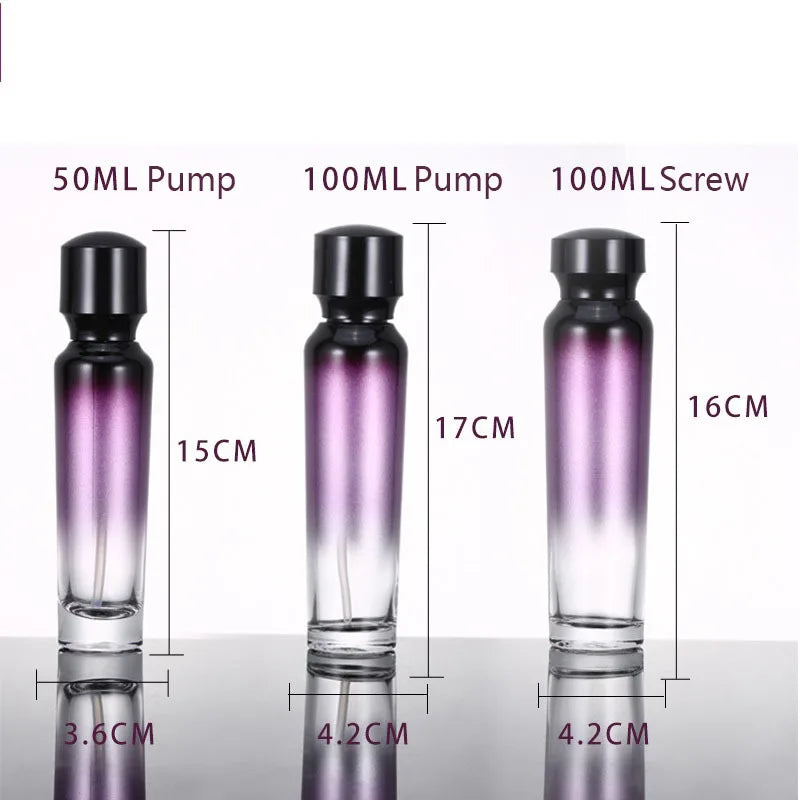 Purple Gradient Glass Pump Bottle 30ml 50ml 100ml | UV Protection Glass Pump Bottle QXL