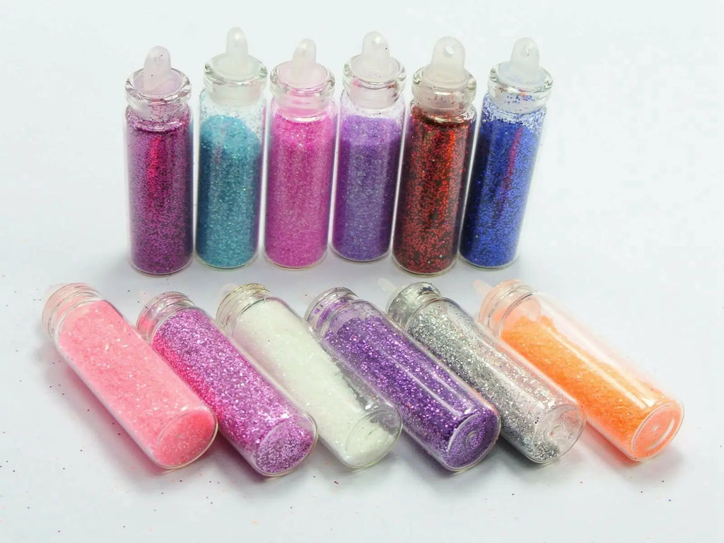 12 Mini Glass Vial Nail Art Glitter Dust Set – Mixed Colours Nail Art Glitter Set QXL