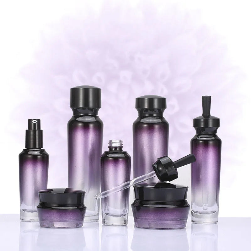 Purple Gradient Glass Pump Bottle 30ml 50ml 100ml | UV Protection Glass Pump Bottle QXL 55ml dropper
