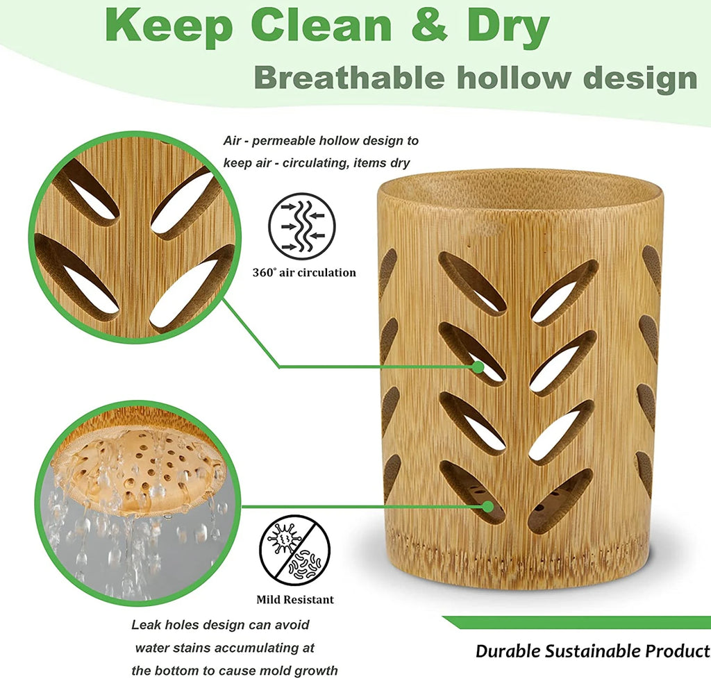 Bamboo Toothbrush Holder | Drainage & 360° Air Circulation Toothbrush Holder QXL