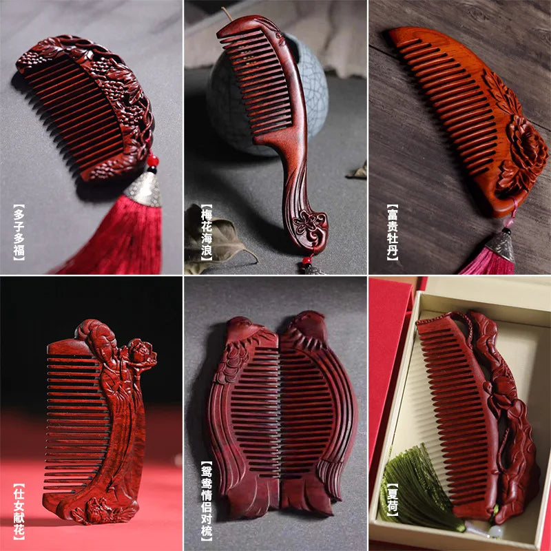 Carved Sandalwood Comb | Anti-Static Scalp Massage Wood Comb Wooden Hair Comb QXL