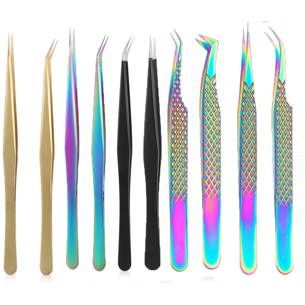 Rainbow Eyelash Extension Tweezers | 304 Stainless Steel 4 Styles Lash Extension Tweezers QXL