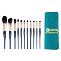 11-Pc Dark Green Makeup Brush Set | Goat & Squirrel Hair Makeup Brush Set QXL Dark Blue