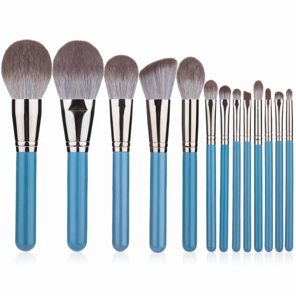 RANCAI 13-Pc Makeup Brush Set with Leather Bag | Wood Handle Makeup Brush Set QXL 13pcs Only Brush