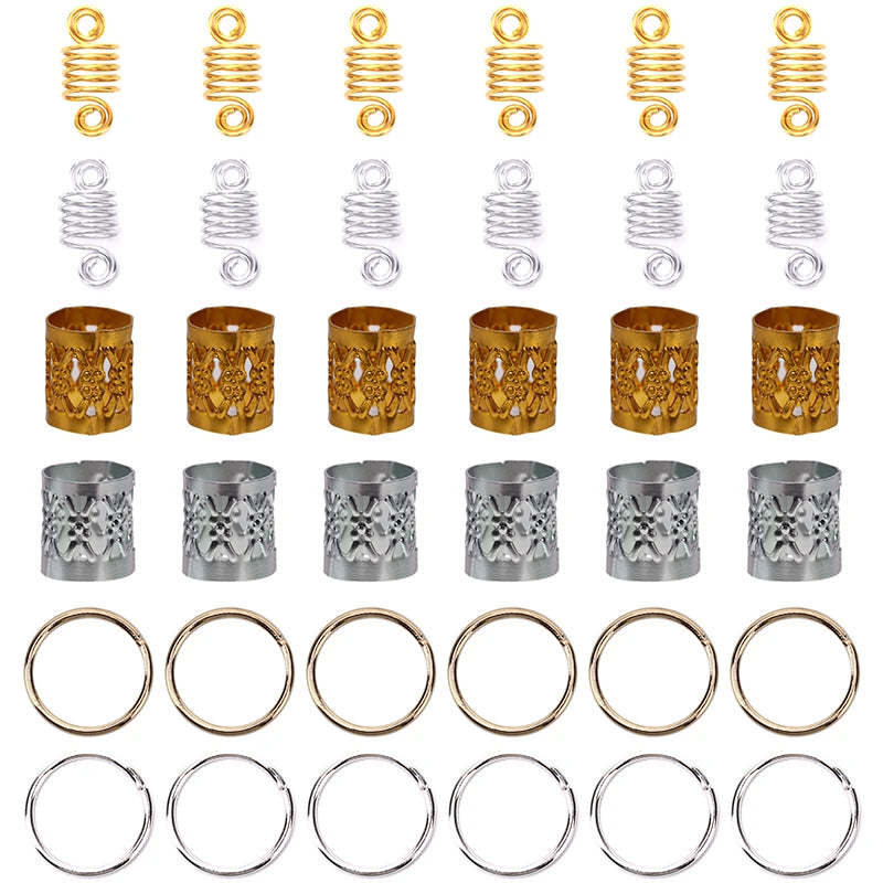 Metal Dreadlock Hair Rings Beads & Braid Cuffs | 10–100 Pcs