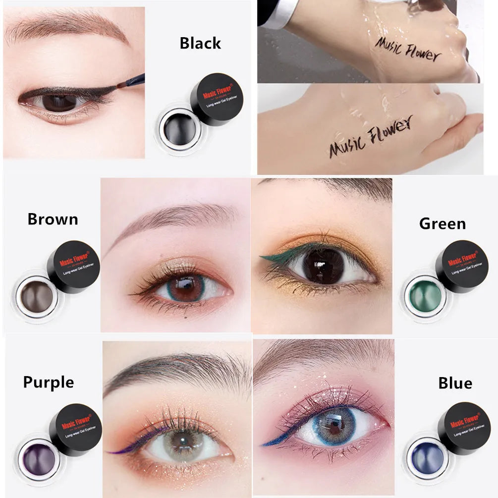 Music Flower Gel Eyeliner Set | Black & Brown Waterproof Duo Gel Eyeliner Set QXL