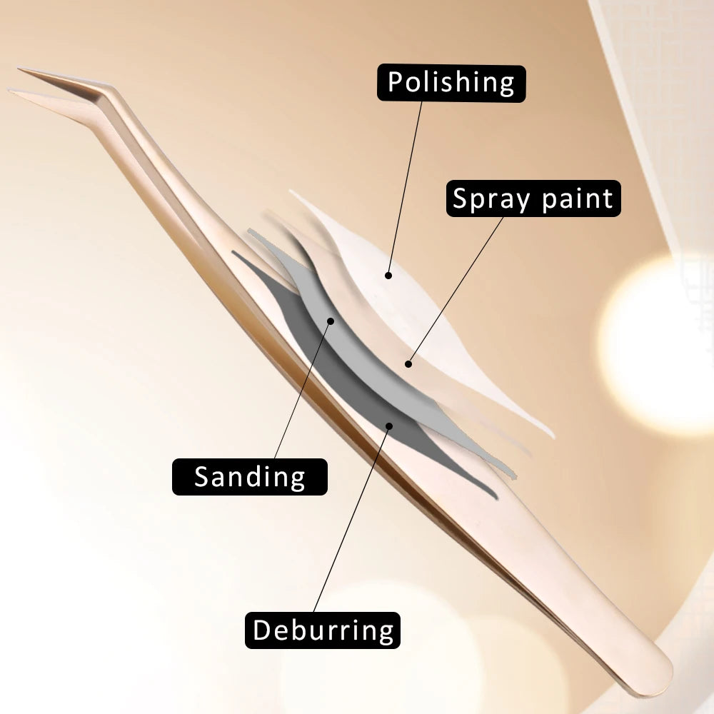 Pearl Gold Eyelash Extension Tweezers | Anti-Static Stainless Eyelash Extension Tweezers QXL