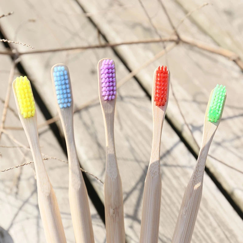 Bamboo Toothbrush Set 5 or 10 Pack | Eco Soft Bristle Bamboo Toothbrush Set QXL
