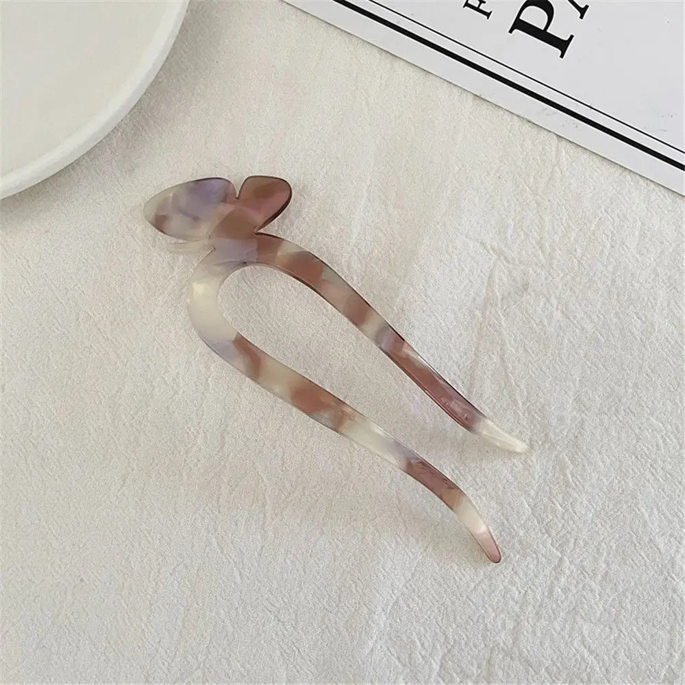 Retro U-Shape Hair Stick Fork Pin | Acetate & Metal Hairpin Hair Fork Pin QXL 13