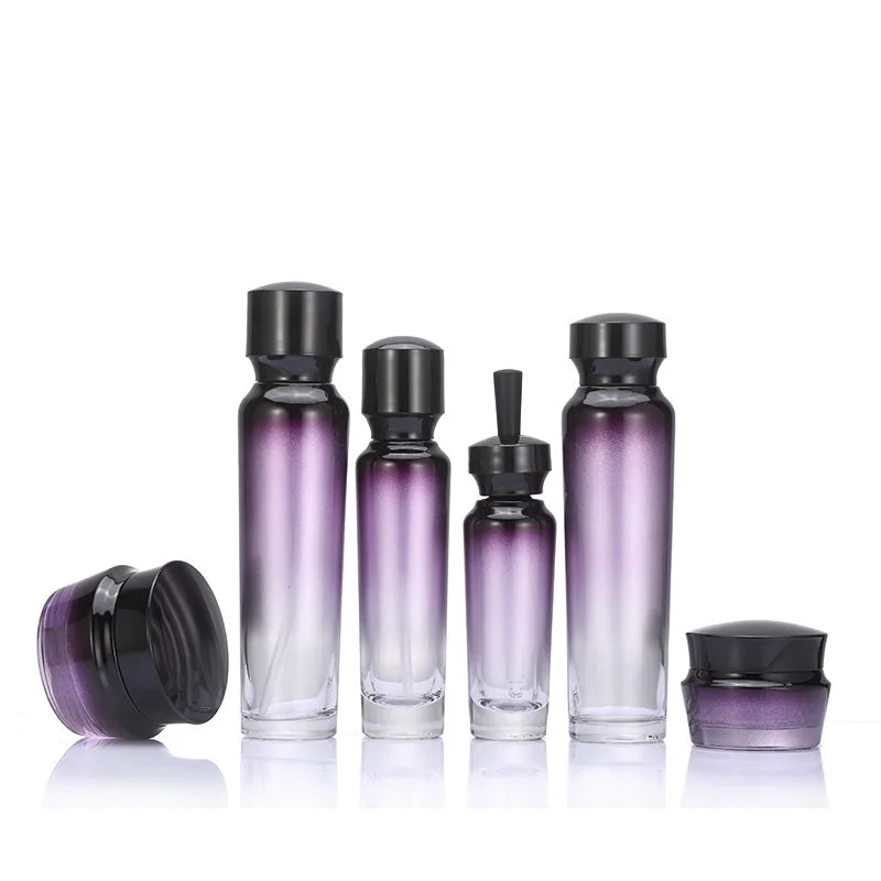 Purple Gradient Glass Pump Bottle 30ml 50ml 100ml | UV Protection Glass Pump Bottle QXL