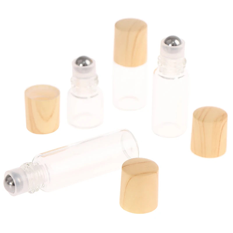 Roll-On Glass Bottles 1–5ml | Bamboo Lid Refillable Essential Oil Refillable Roll-On Bottle QXL