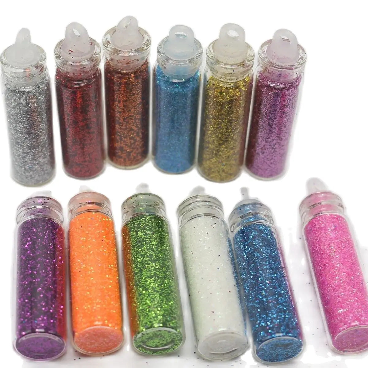 12 Mini Glass Vial Nail Art Glitter Dust Set – Mixed Colours Nail Art Glitter Set QXL Default Title
