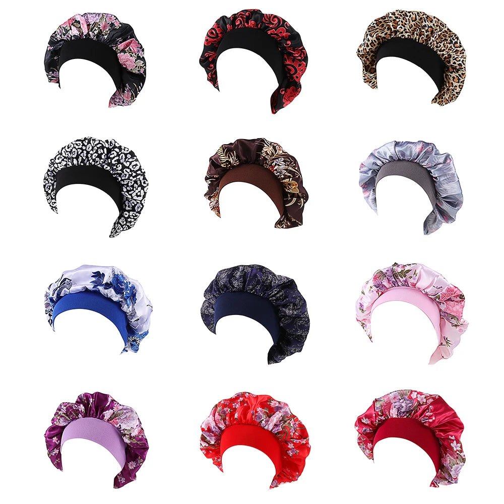 Women's Satin Sleep Bonnet | Elastic Wide Band Night Cap Satin Sleep Bonnet QXL