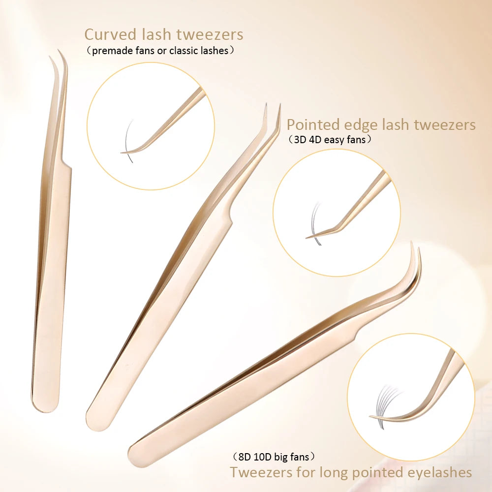 Pearl Gold Eyelash Extension Tweezers | Anti-Static Stainless Eyelash Extension Tweezers QXL
